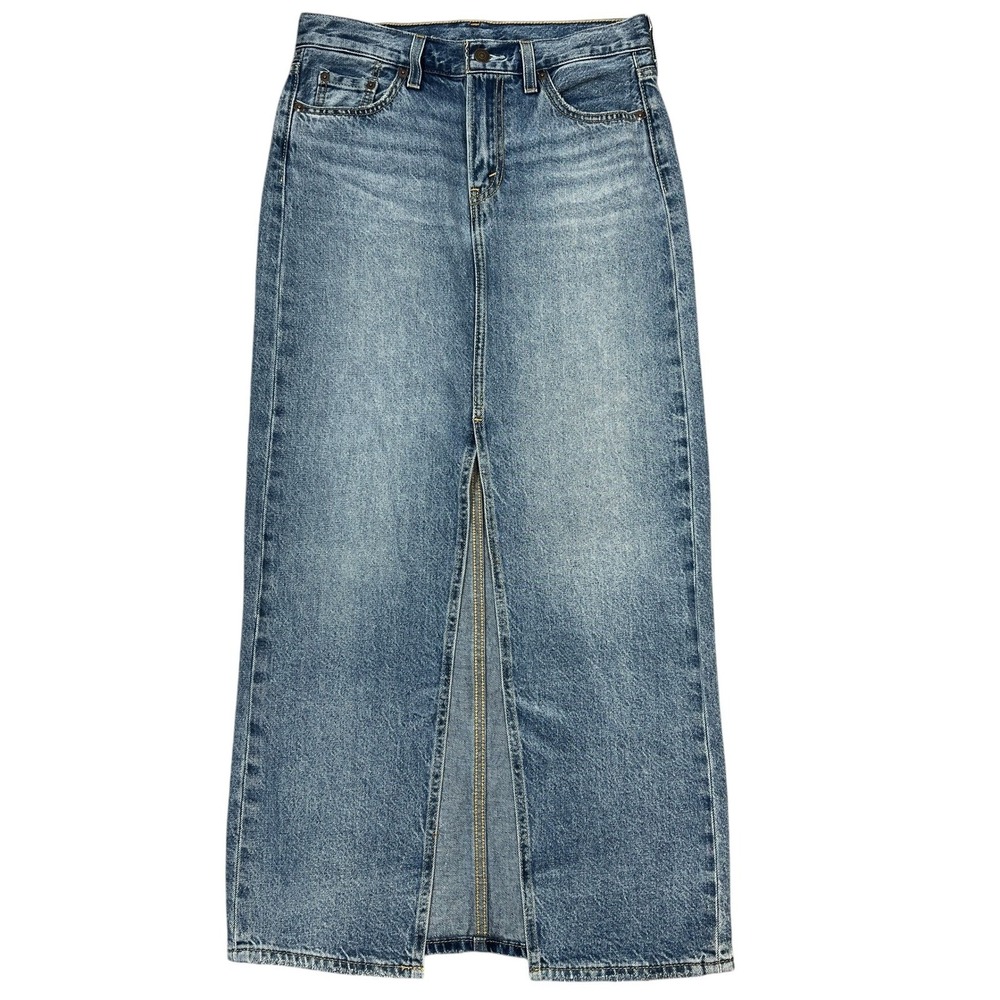 Levi's Premium‎ Denim Maxi Skirt 25" Front Slit Long Grunge Country Boho Coastal